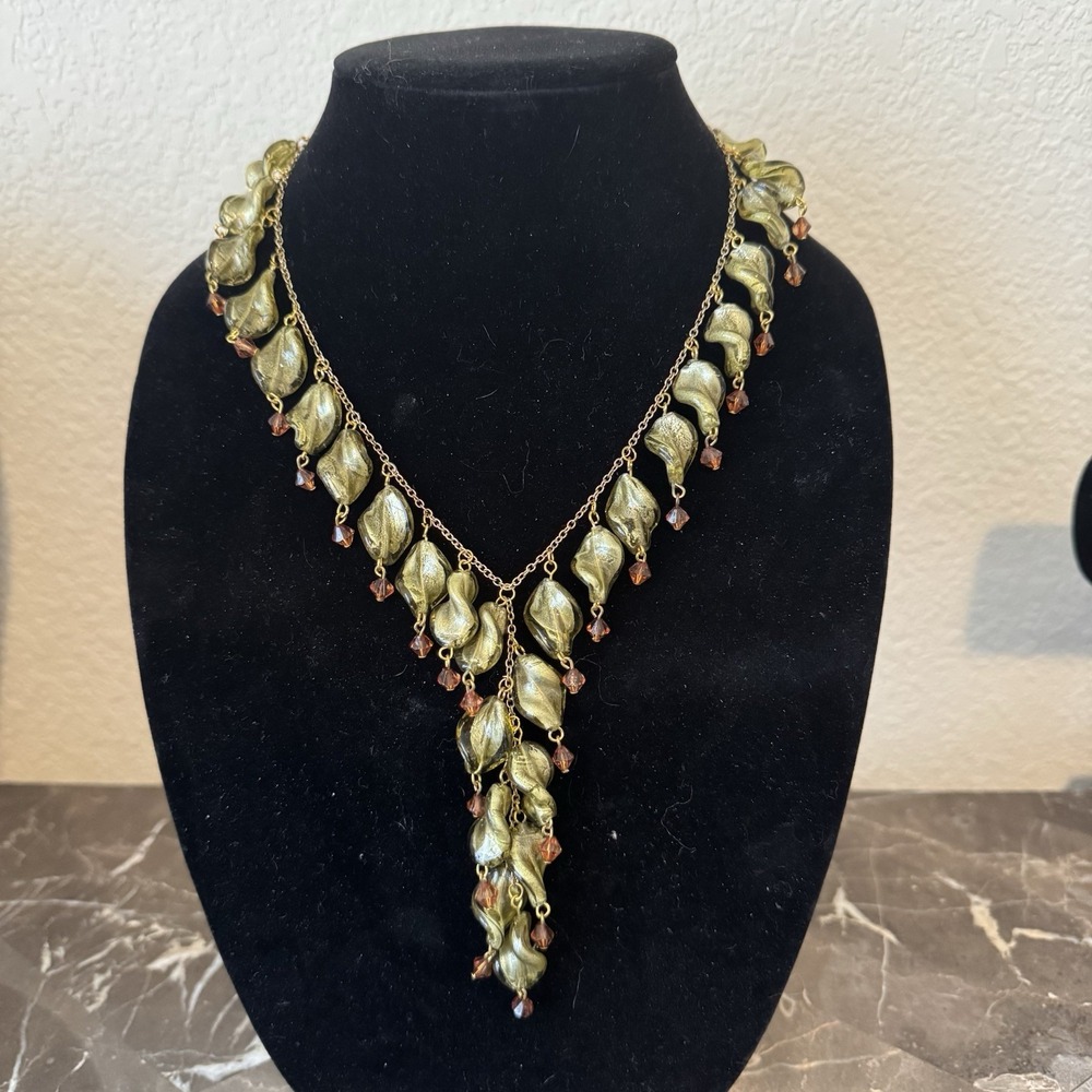 Macy's Necklace Y Drop Olive Topaz Beads Jewelry Costume With Extender Chain